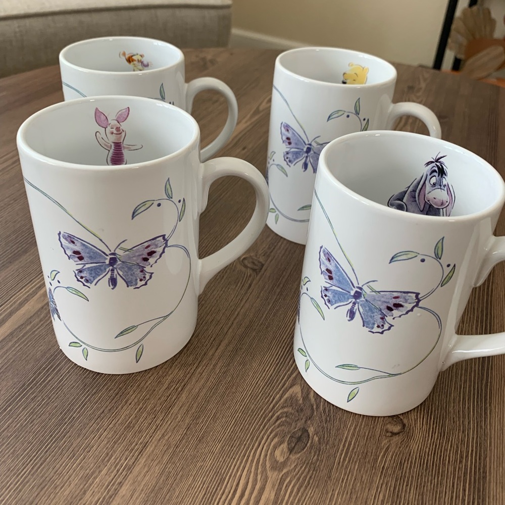 DISNEY China Coffee Mugs WINNIE THE POOH BY A.A. Milne & E.H.Shepard - Set of 4